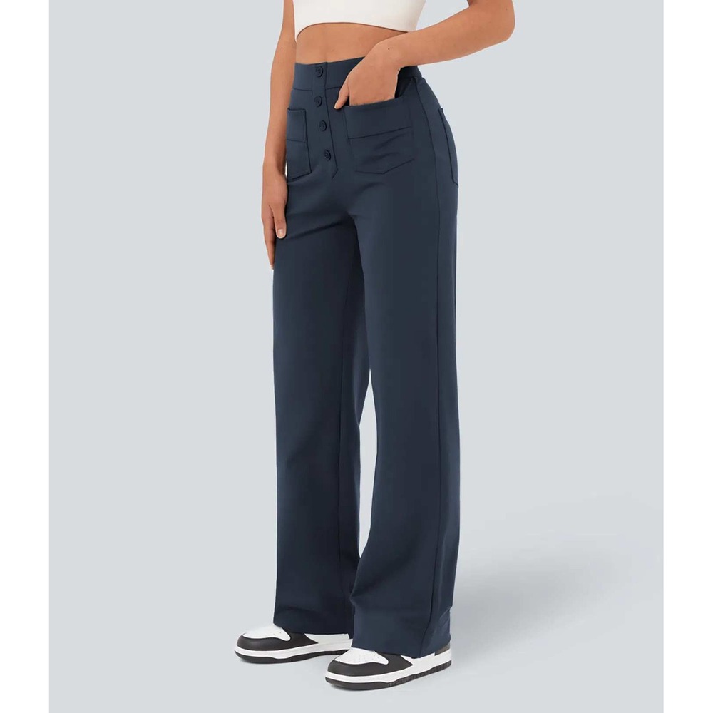 Halara DayStretch High Waisted Straight Leg Pants XL Midnight Blue Office Travel